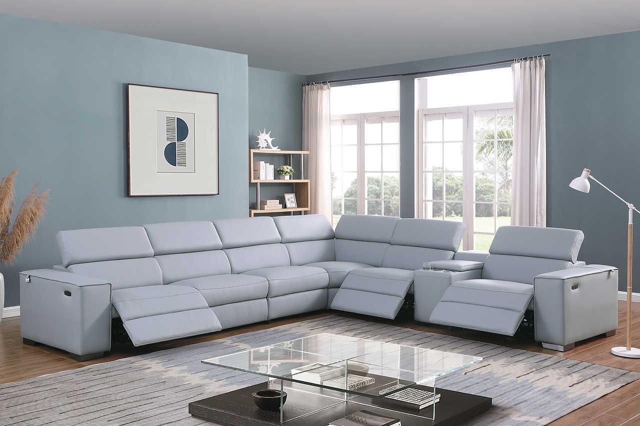 Picasso Light Blue 7-Piece 3 Power Reclining Sectional - Image 1