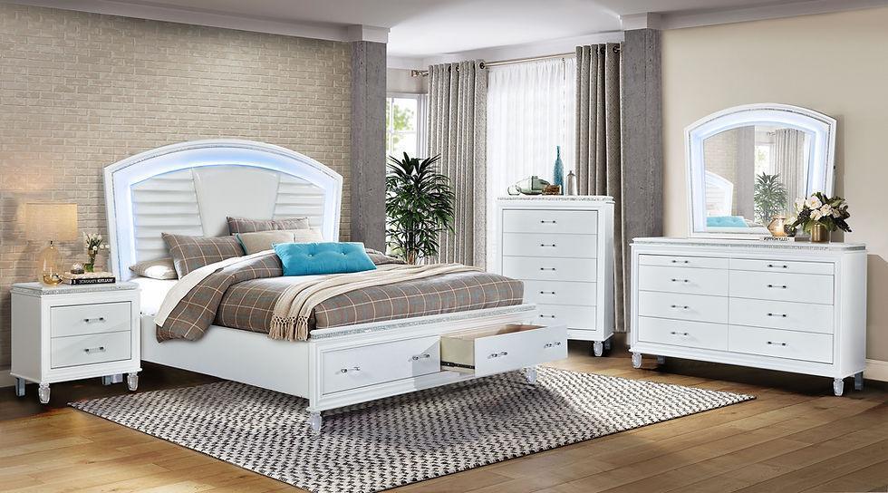 Villa White Faux Leather LED Storage Platform Bedroom Set - Image 1