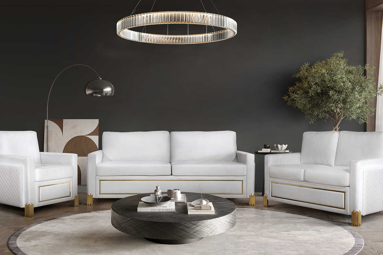 Glamor White Gold Velvet Living Room Set - Image 1