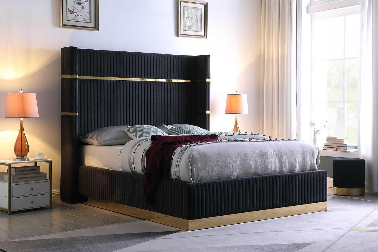 Aspen Black Velvet Upholstered Platform Queen Bed - Image 3