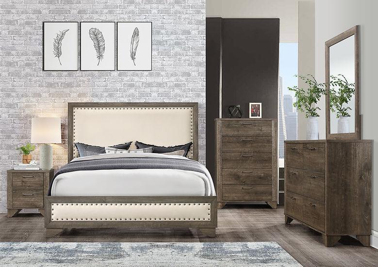 Sahara Beige Brown Upholstered Panel Bedroom Set - Image 1