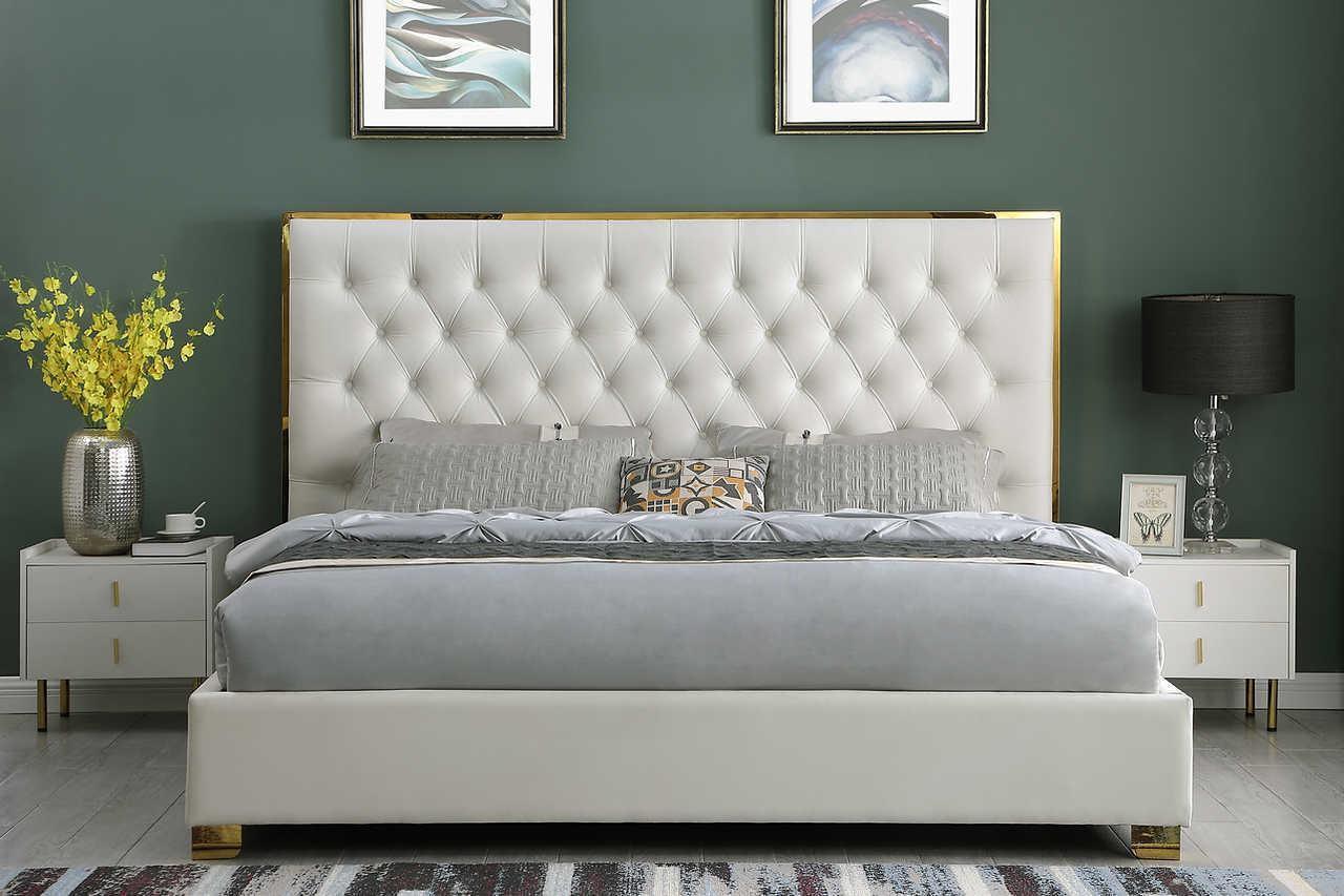 Rose Cream Upholstered Tufted Platform King Bed - Image 3