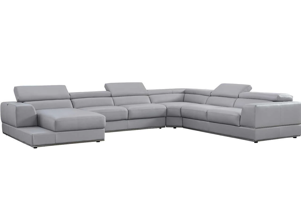 Pella Light Gray Leather LAF Sectional - Image 2