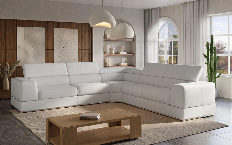 Pella White Leather Sectional - Image 1