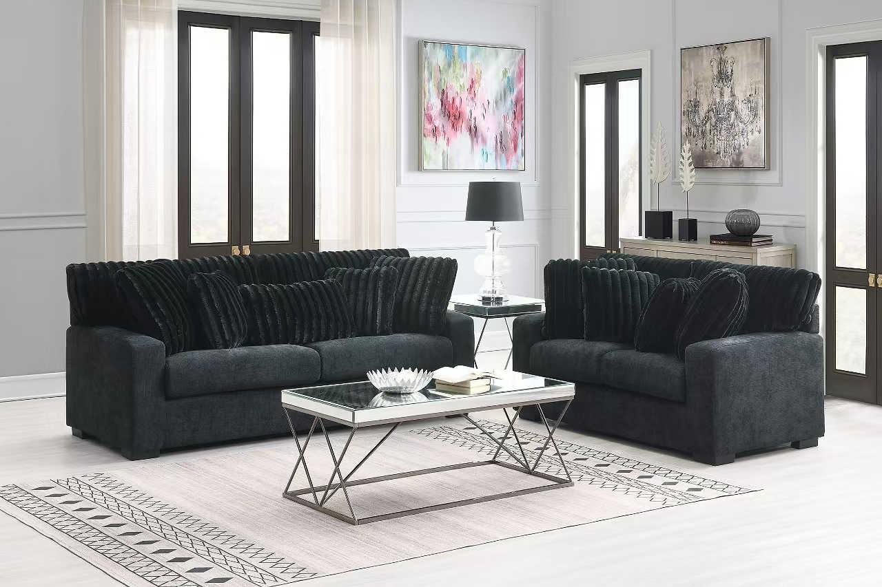 Tarra Black Fabric Living Room Set - Image 2
