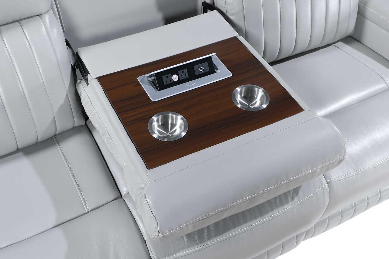 Ethan Light Grey Air Leather 3-Piece Reclining Set - Image 2