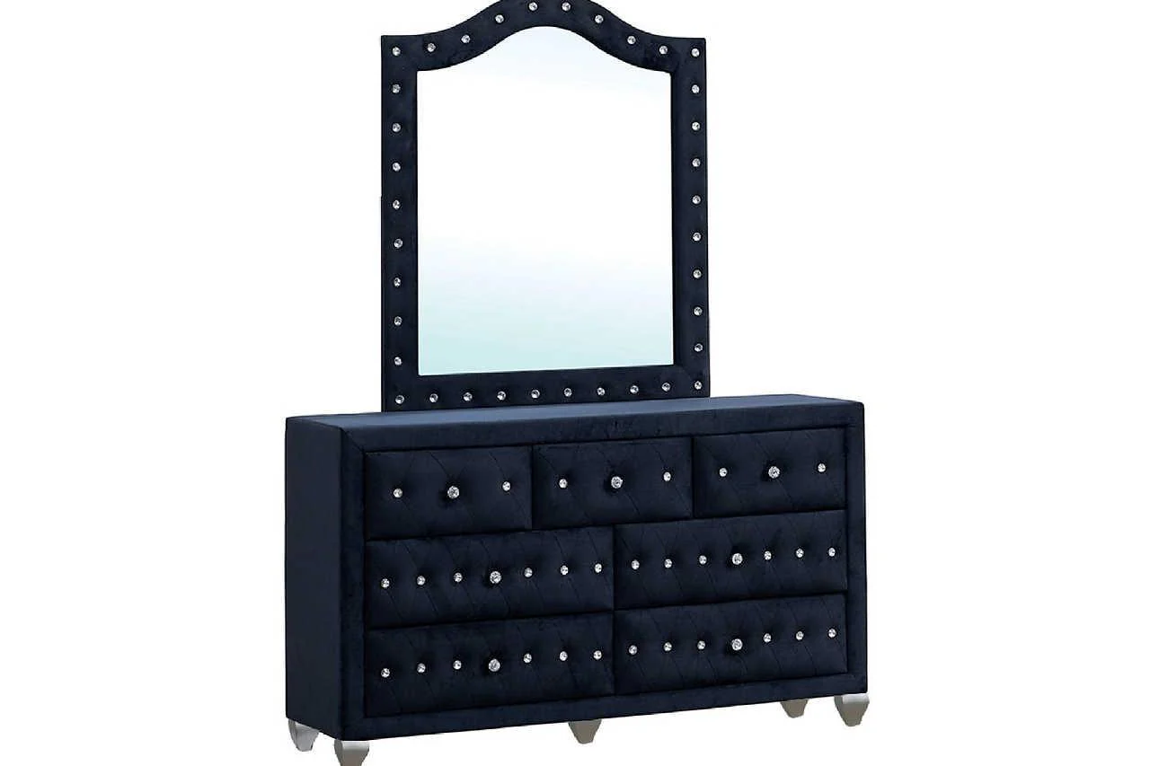 Divina Black Upholstered Tufted Wingback Bedroom Set - Image 2