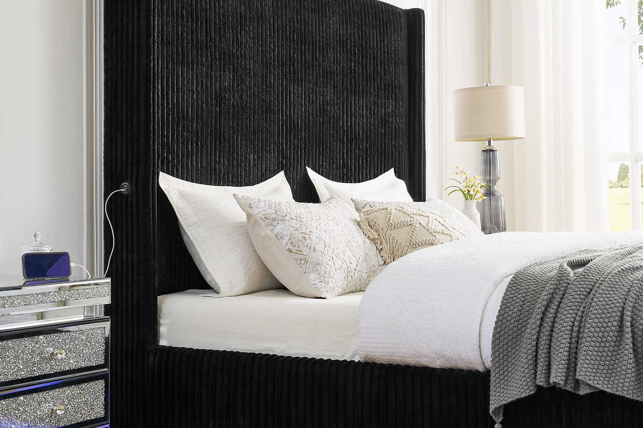 Belinda Black LED Upholstered Platform Queen Bed - Image 3