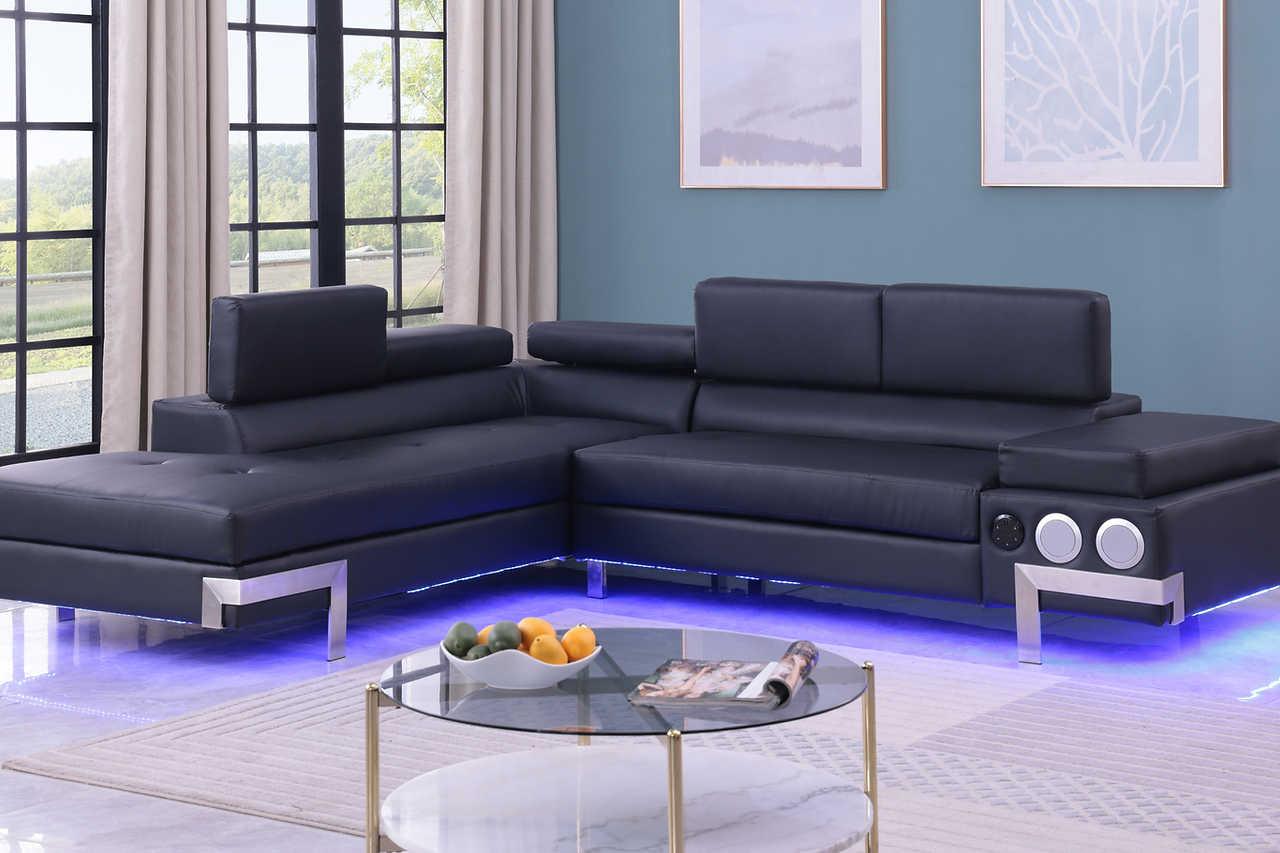Magic Black PU LED Speaker Sectional - Image 1