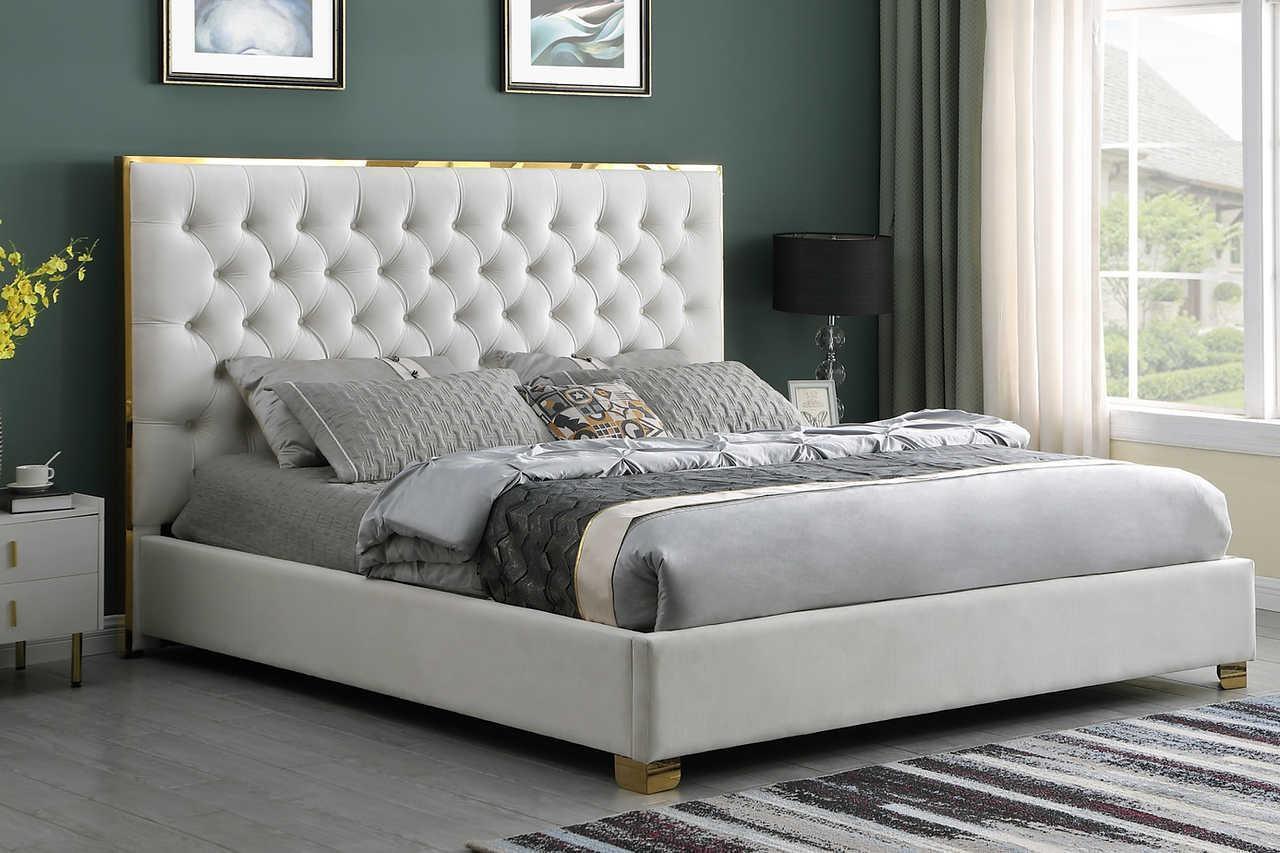 Rose Cream Upholstered Tufted Platform King Bed - Image 1