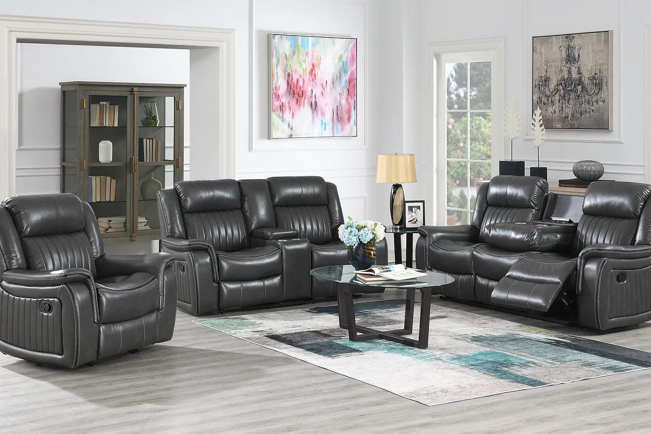 Lavon Gray Faux Leather 3-Piece Reclining Set - Image 1