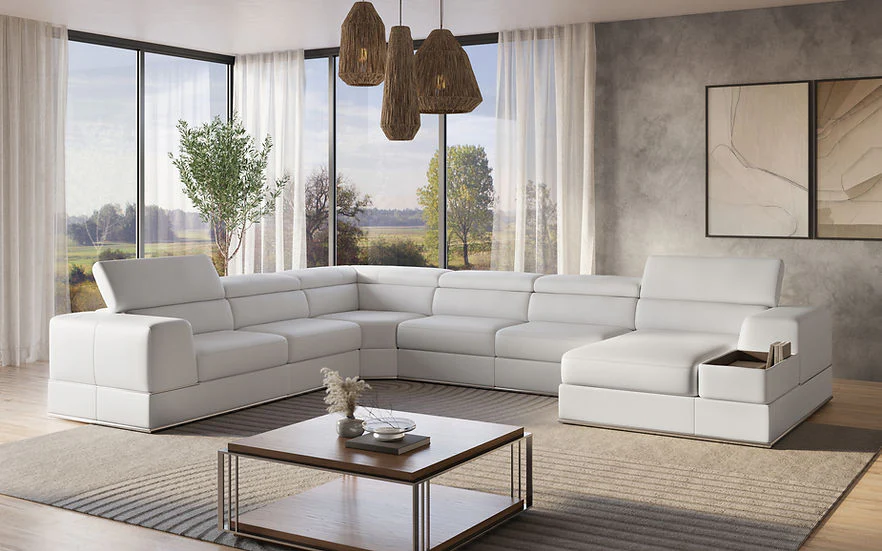 Pella White Leather RAF Sectional - Image 1