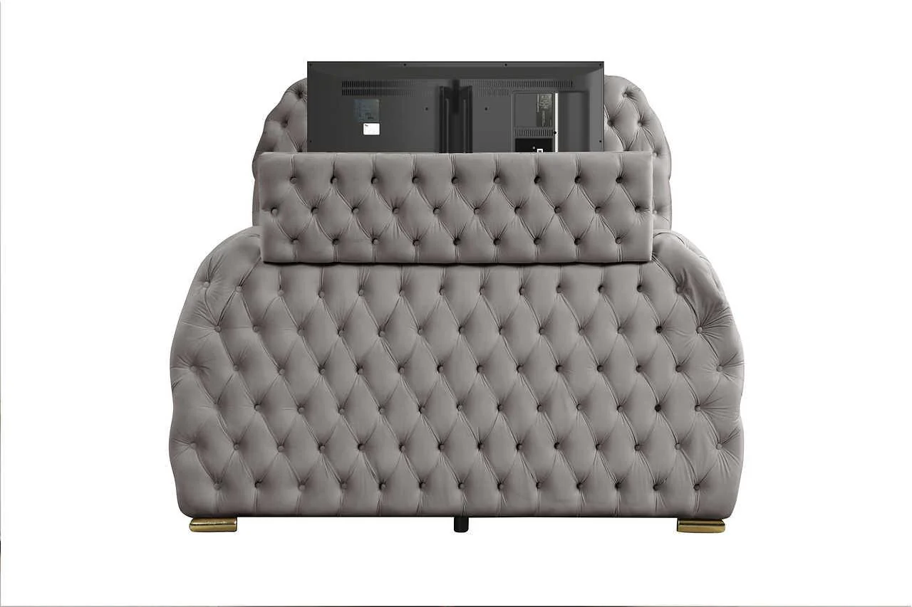 Royal Gray Upholstered Tufted Platform Queen Bed - Image 3