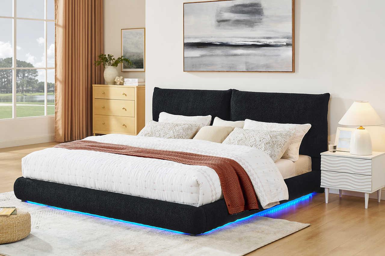 Zima Black LED Upholstered Platform Queen Bed - Image 2