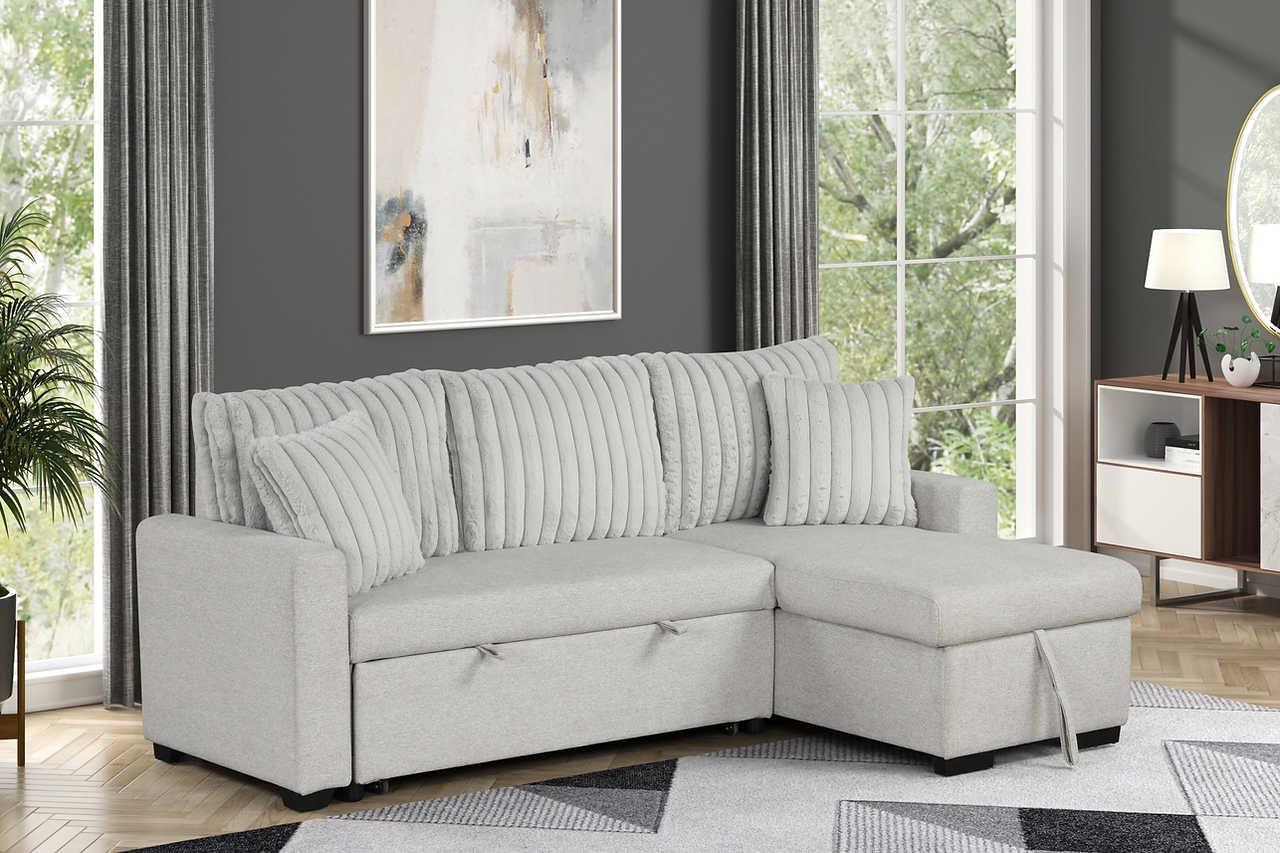 Nori Gray Upholstered Sectional w Pull-Out Bed - Image 1