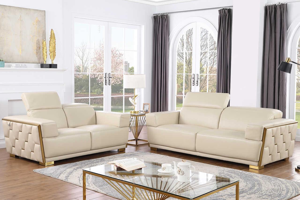 Hexor Beige Leather Living Room Set - Image 2