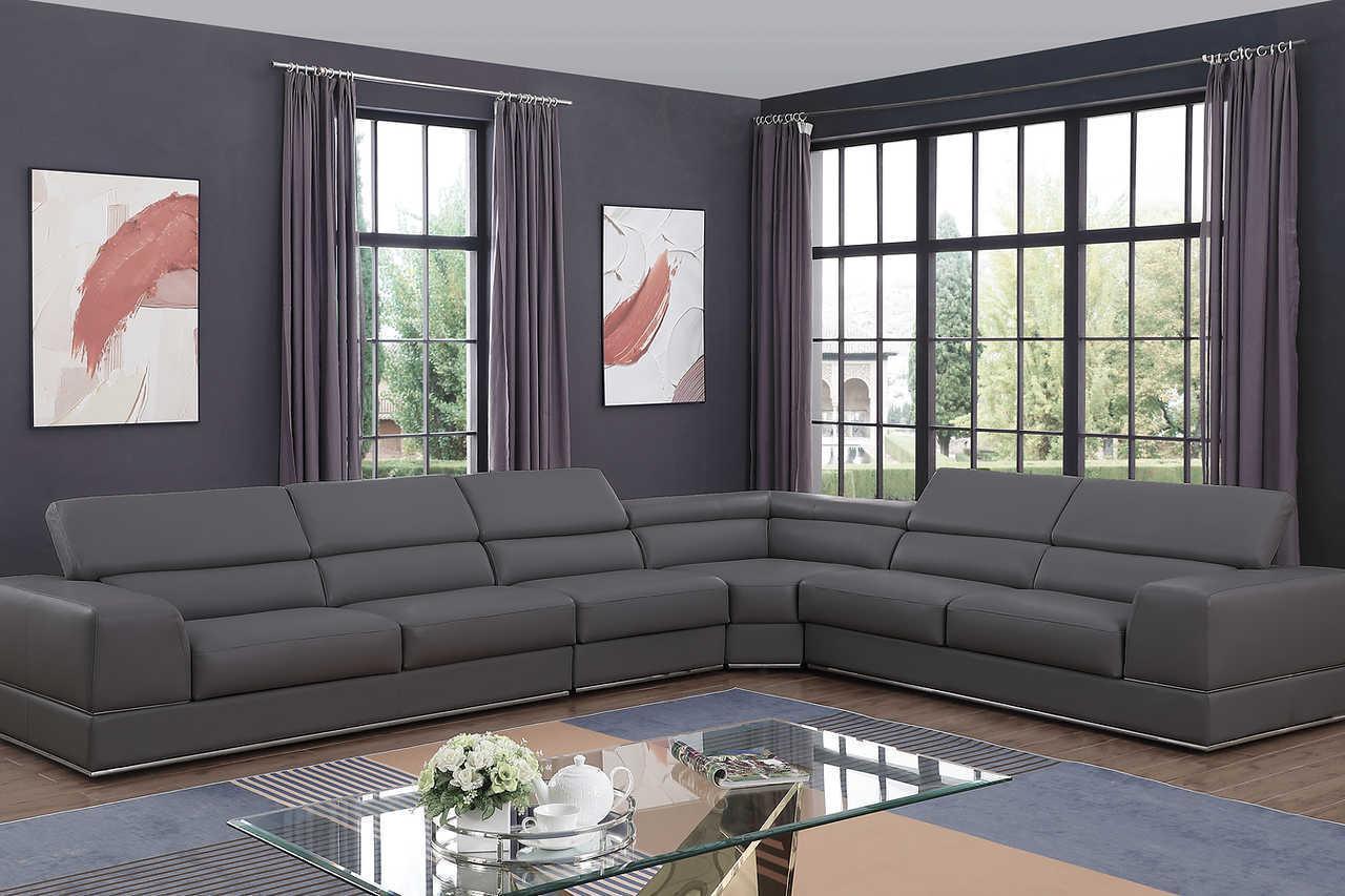 Pella Dark Grey Leather Sectional - Image 2