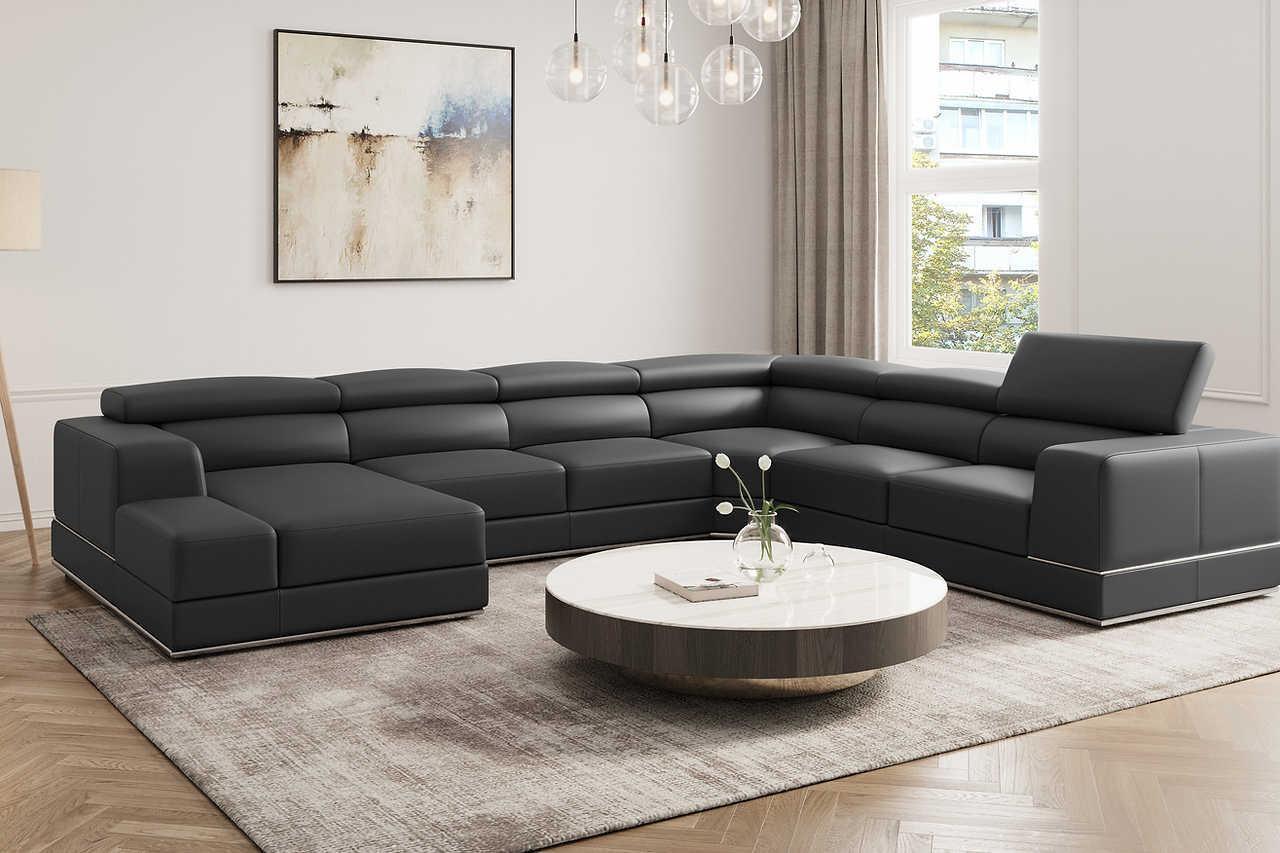 Pella Dark Gray Leather LAF Sectional - Image 1