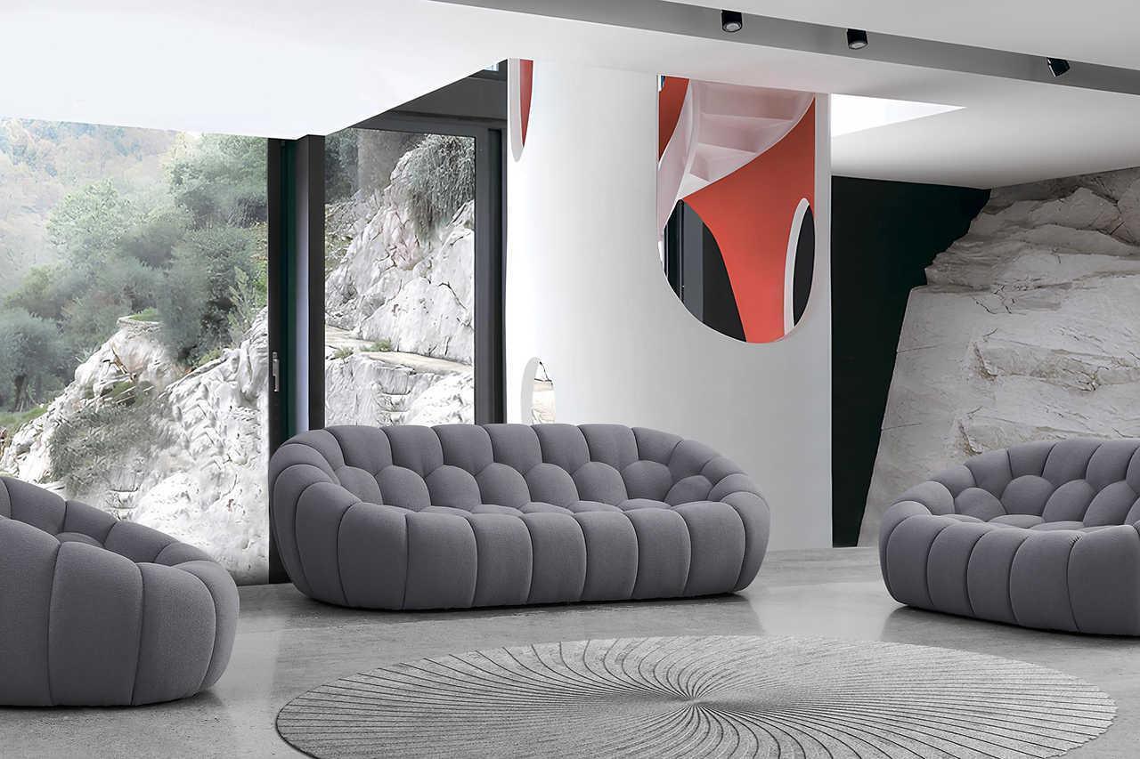 Bubbles Gray Boucle Living Room Set - Image 1