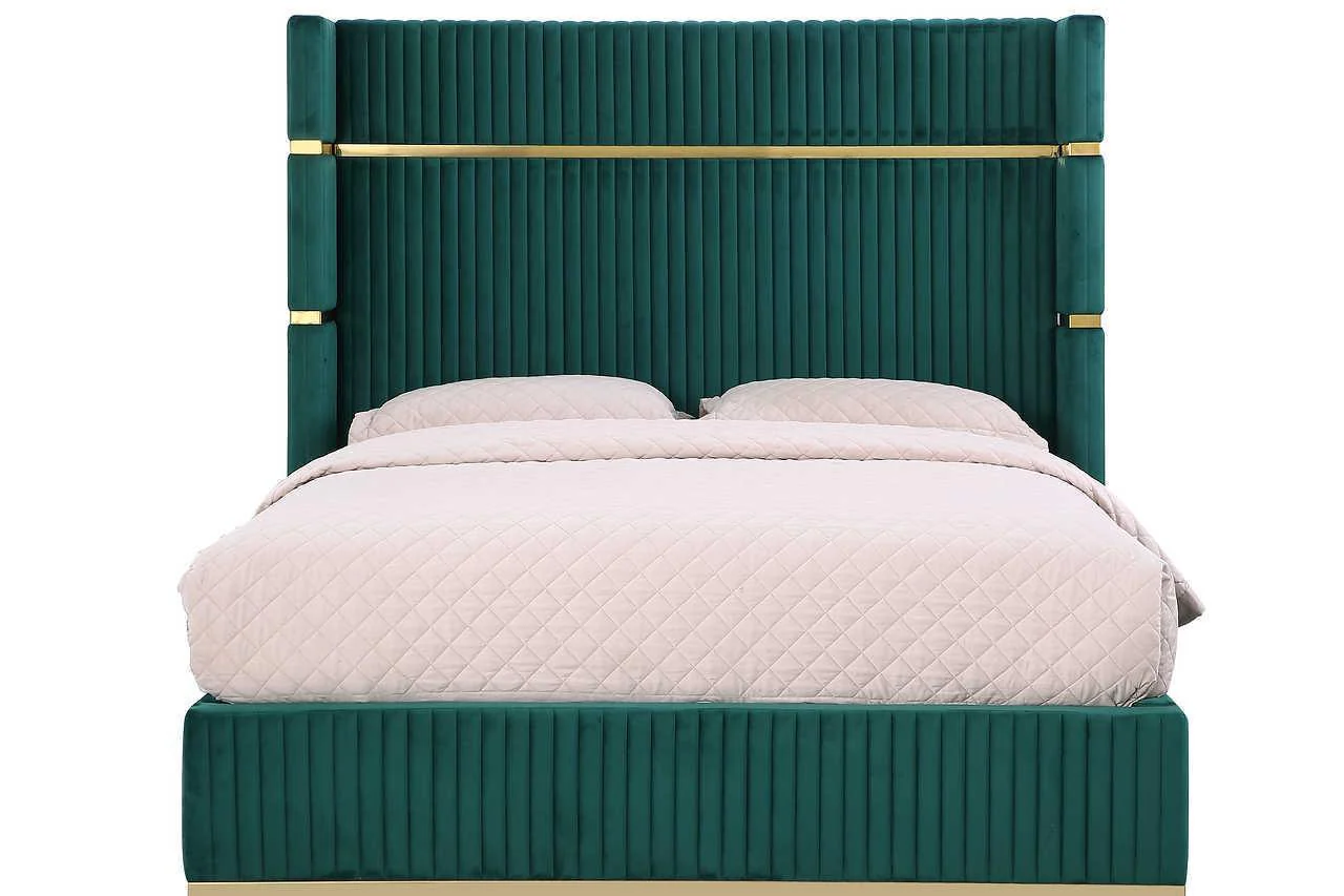 Aspen Green Velvet Upholstered Platform King Bed - Image 2