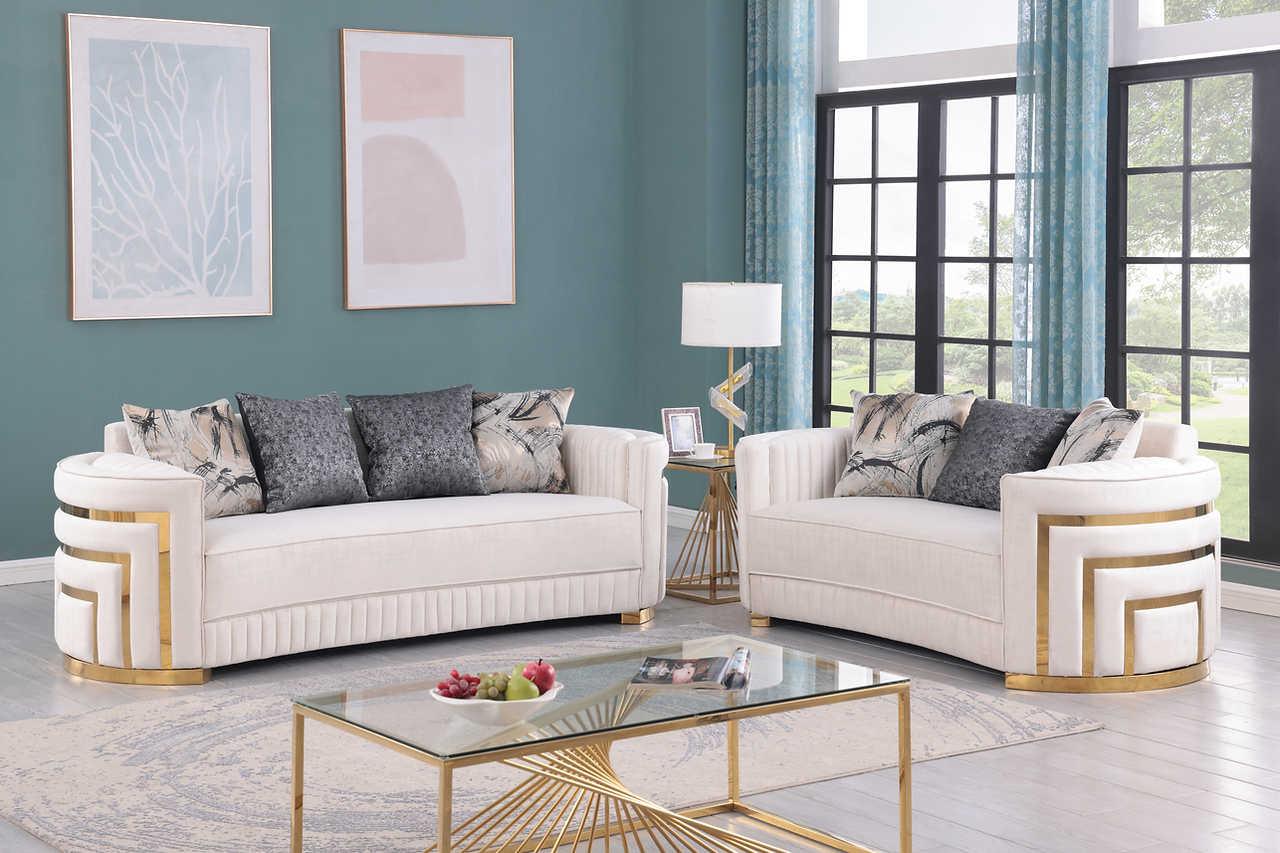 Minerva Cream Velvet Living Room Set - Image 2