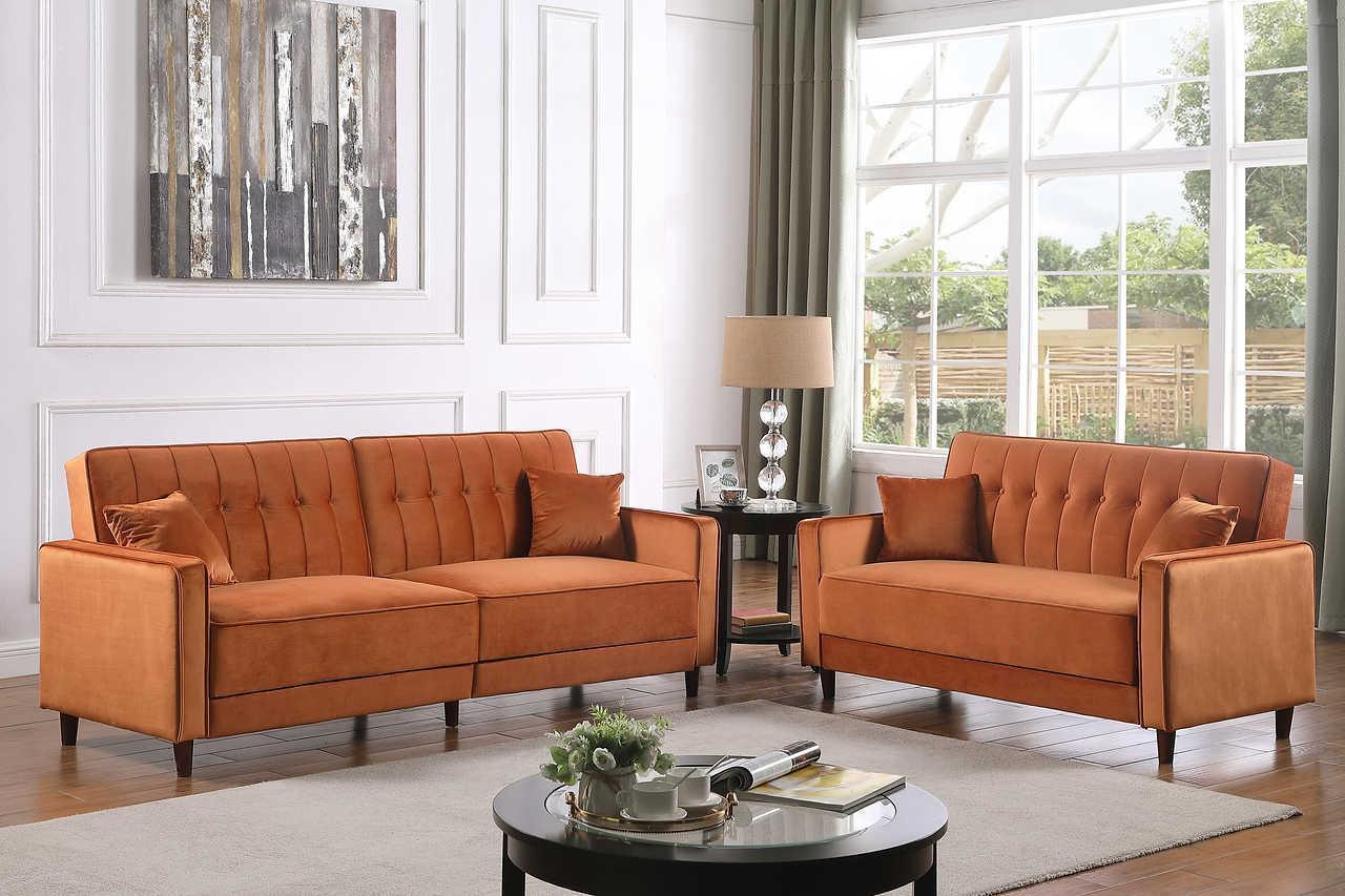 Cozy Rust Sofa Loveseat Bed - Image 1