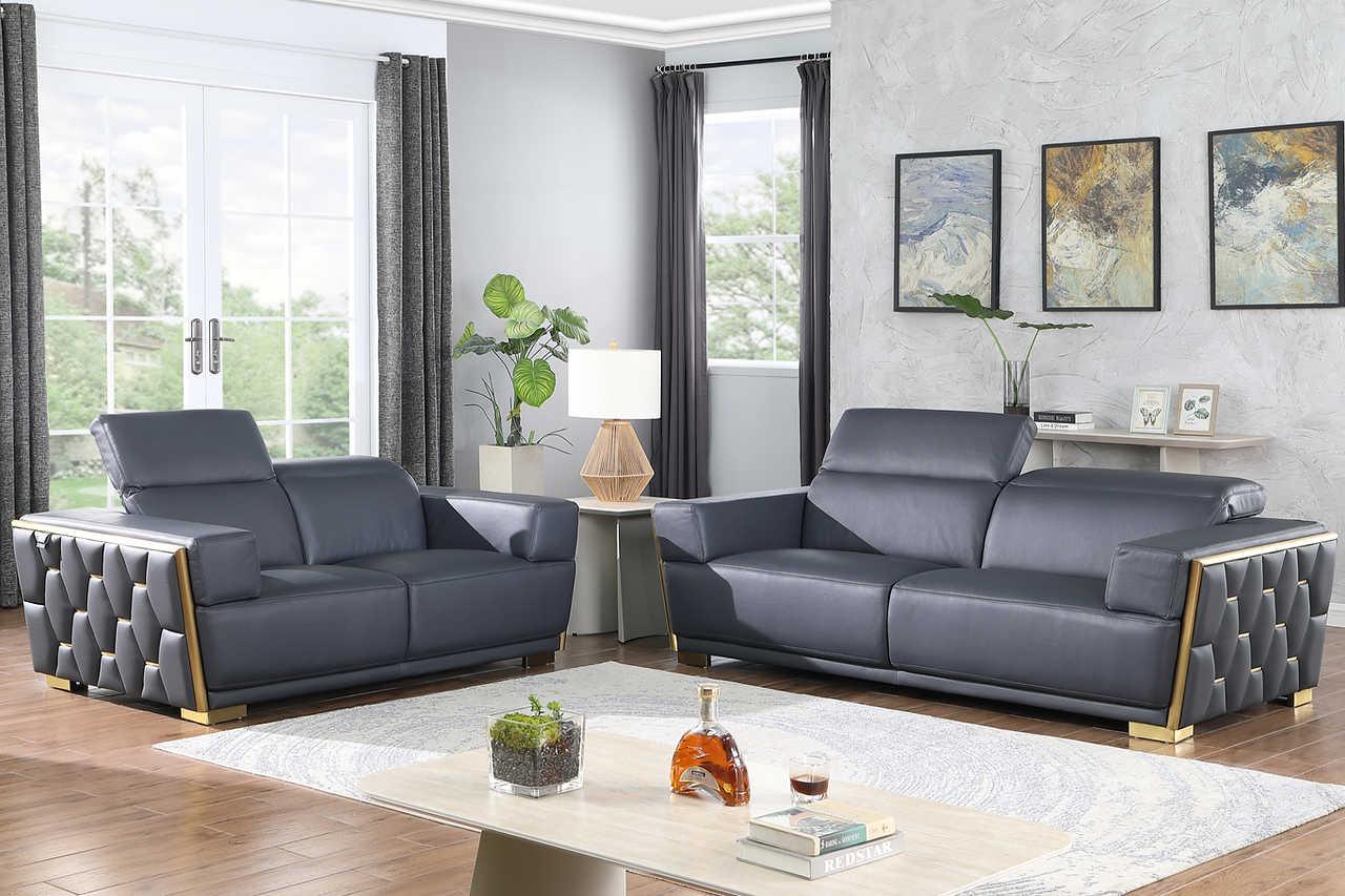 Hexor Navy Leather Living Room Set - Image 2