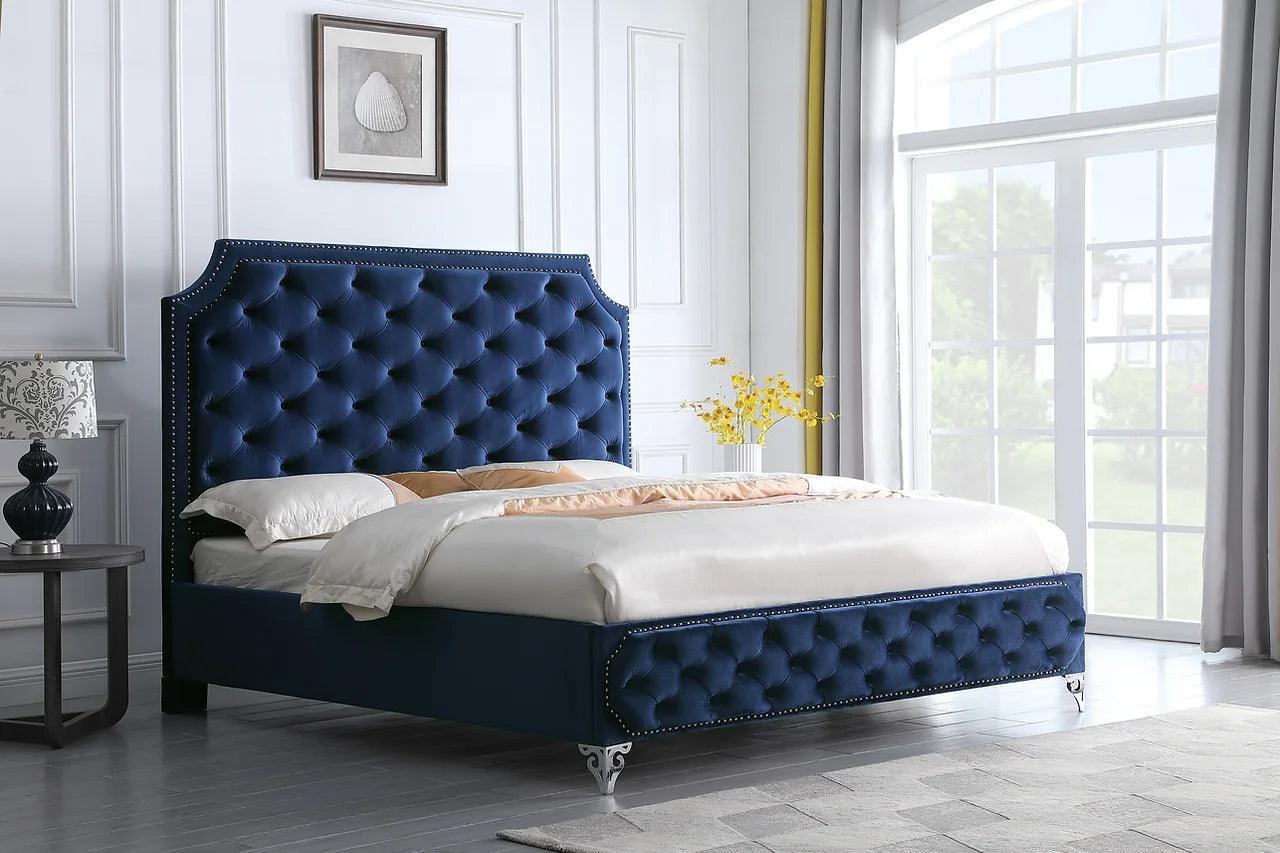 Leilah Blue Velvet Upholstered Tufted Platform King Bed - Image 2