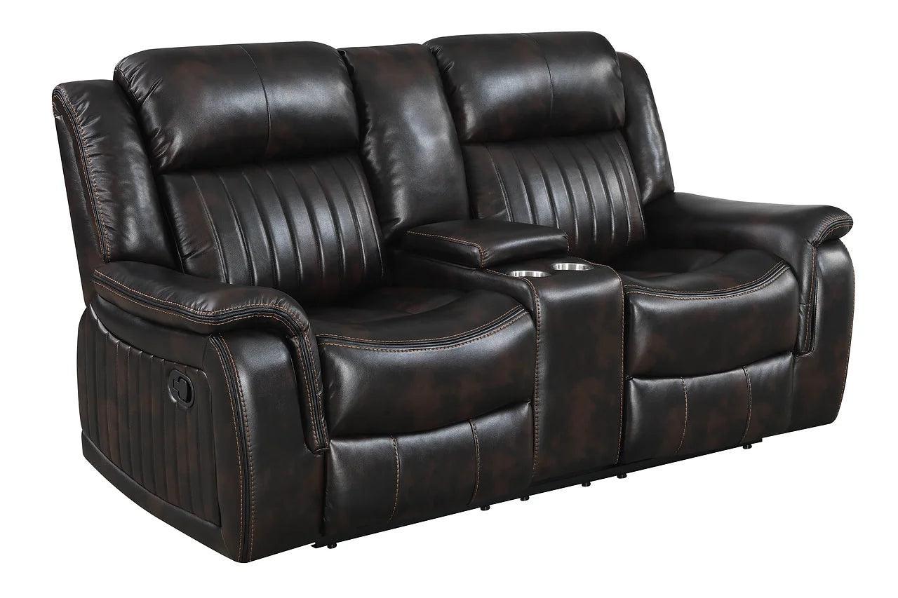 Lavon Brown Faux Leather Upholstered Reclining Set - Image 3