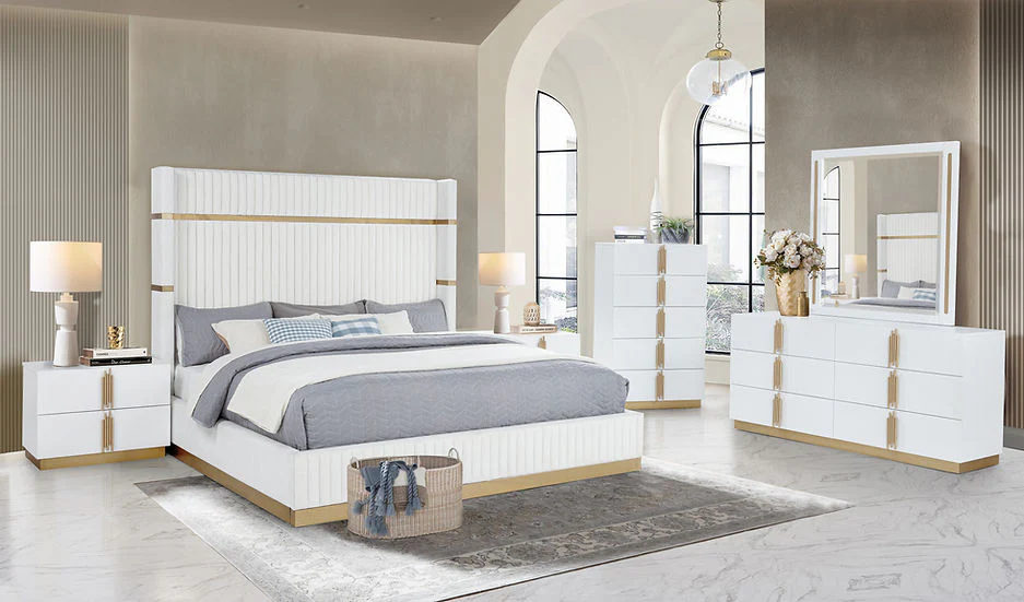 Evon White Upholstered Panel Bedroom Set - Image 1