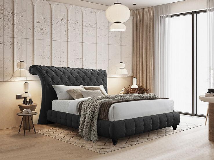 Everly Black Fabric Platform Queen Bed - Image 1