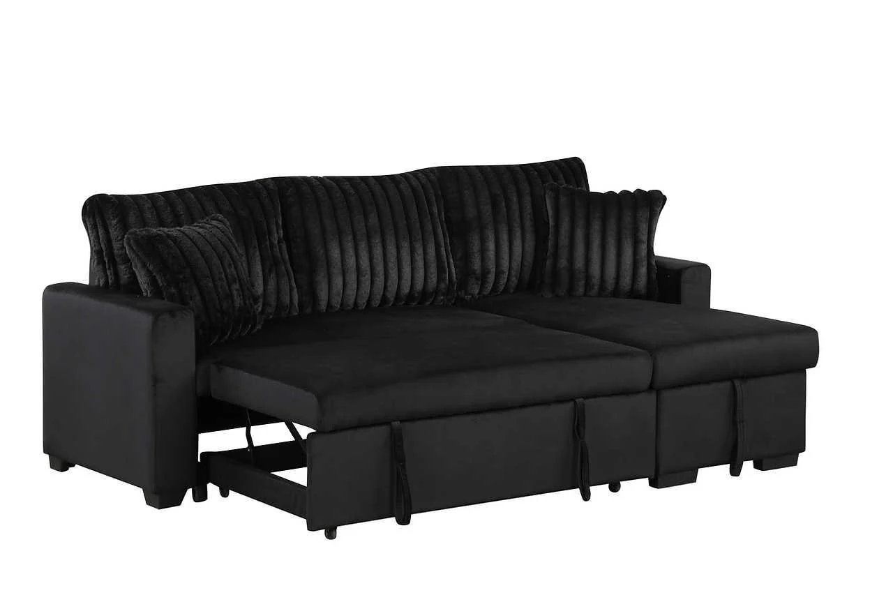 Nori Black Upholstered Sectional w Pull-Out Bed - Image 3