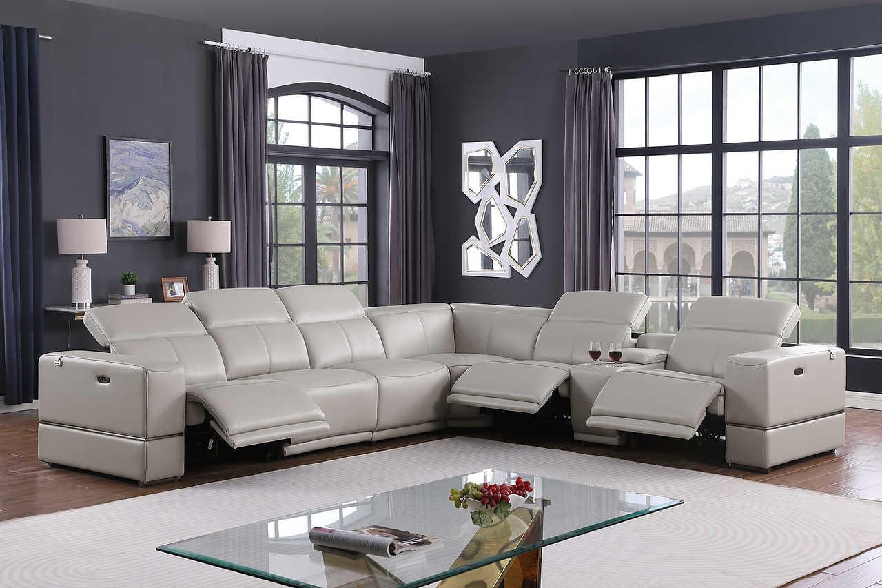 Franco Light Gray 7-Piece 3 Power Reclining Sectional - Image 1
