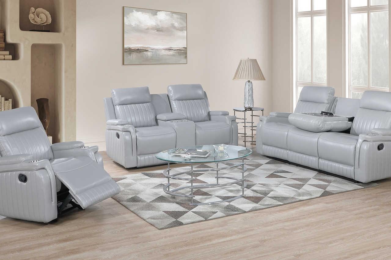 Ethan Light Grey Air Leather 3-Piece Reclining Set - Image 1