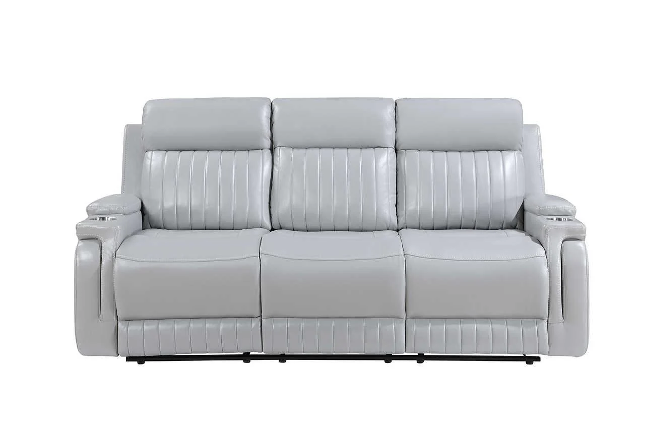 Ethan Light Grey Air Leather 3-Piece Reclining Set - Image 3