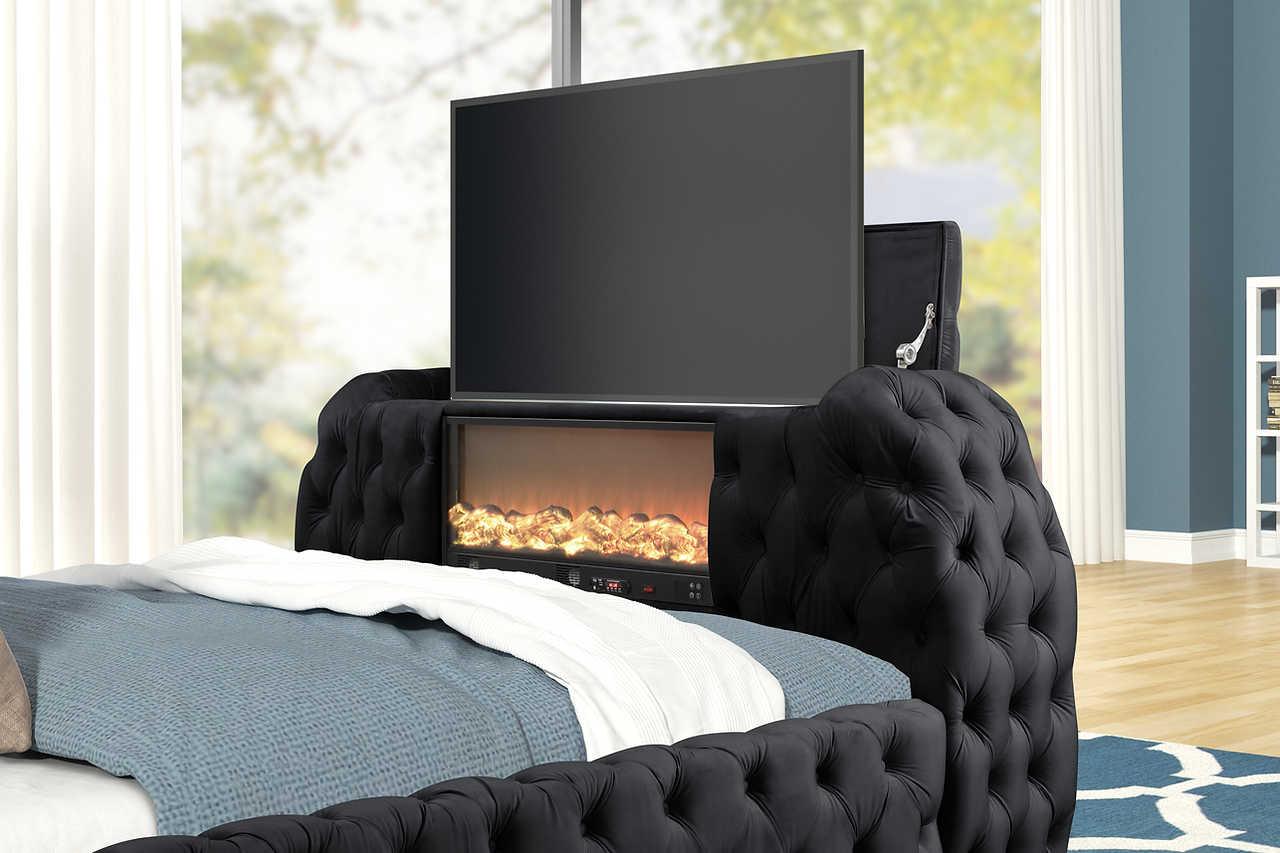Royal Black Upholstered Tufted Platform Queen Bed - Image 2