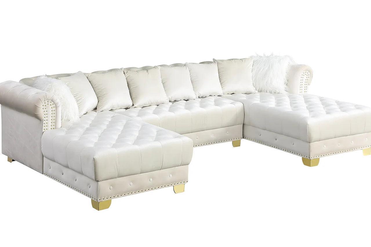 Jordan II Cream Velvet Tufted Sectional - Image 3