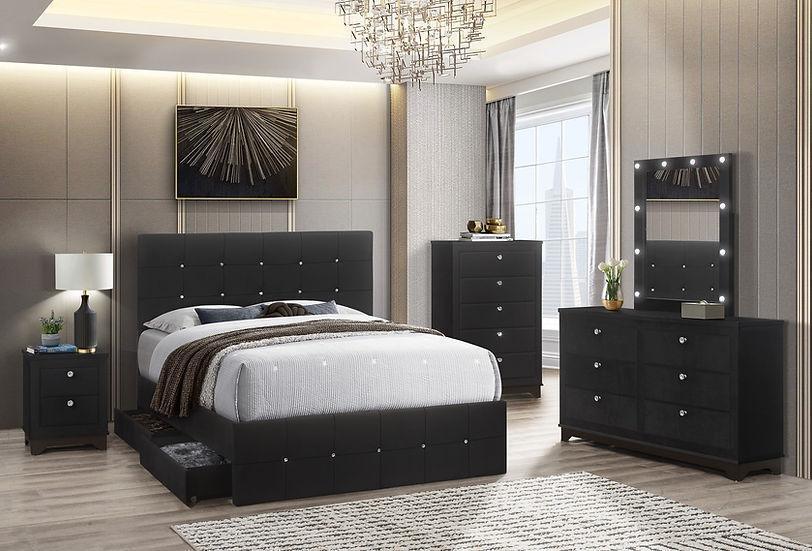 Midnight Upholstered Black Storage Platform Bedroom Set - Image 1