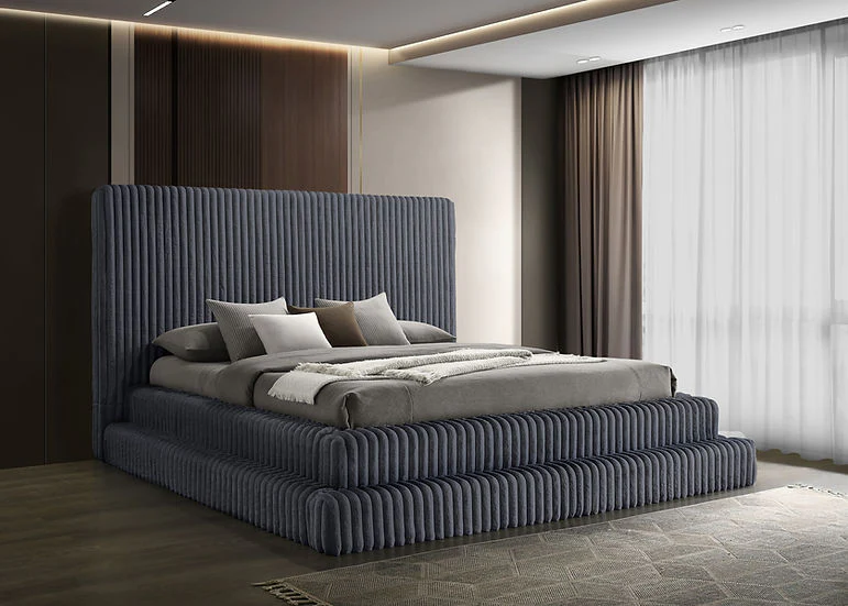 Micah Gray Upholstered Platform King Bed - Image 1