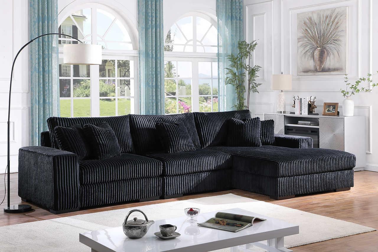 Comfy Black 3-Piece Upholstered Sectional - Image 1