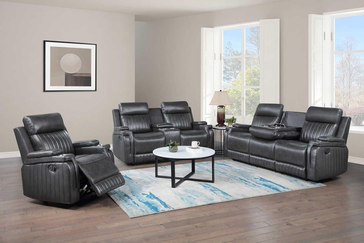 Ethan Dark Grey Air Leather 3-Piece Reclining Set - Image 1
