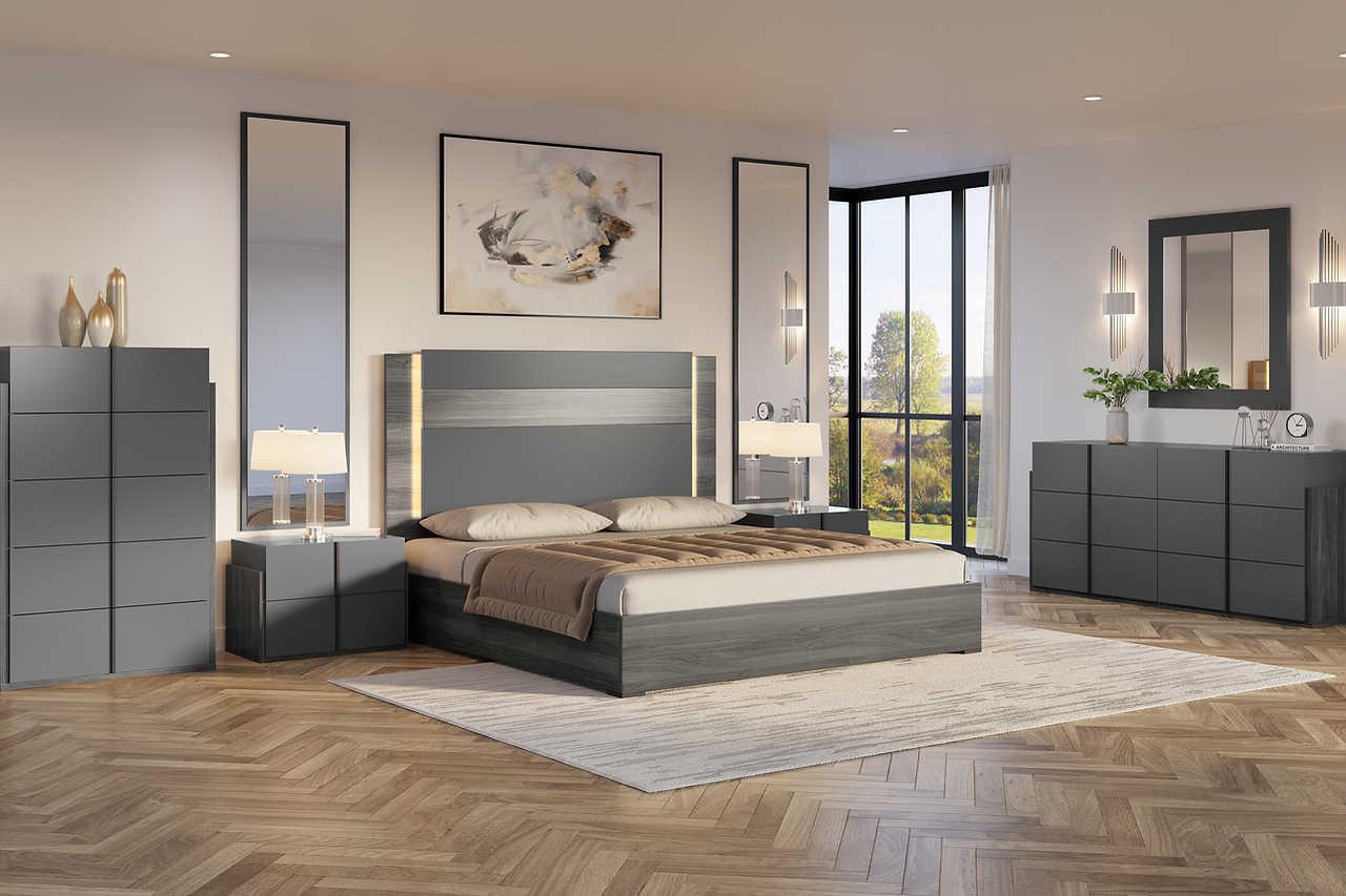 Aryan Grey LED Panel Bedroom Set - Image 1