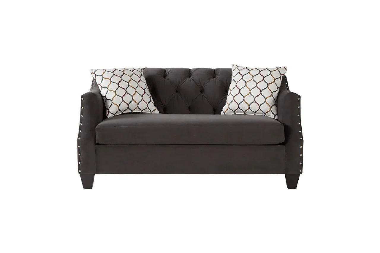 Bing Ash Gray Upholstered Tufted Loveseat - Image 1