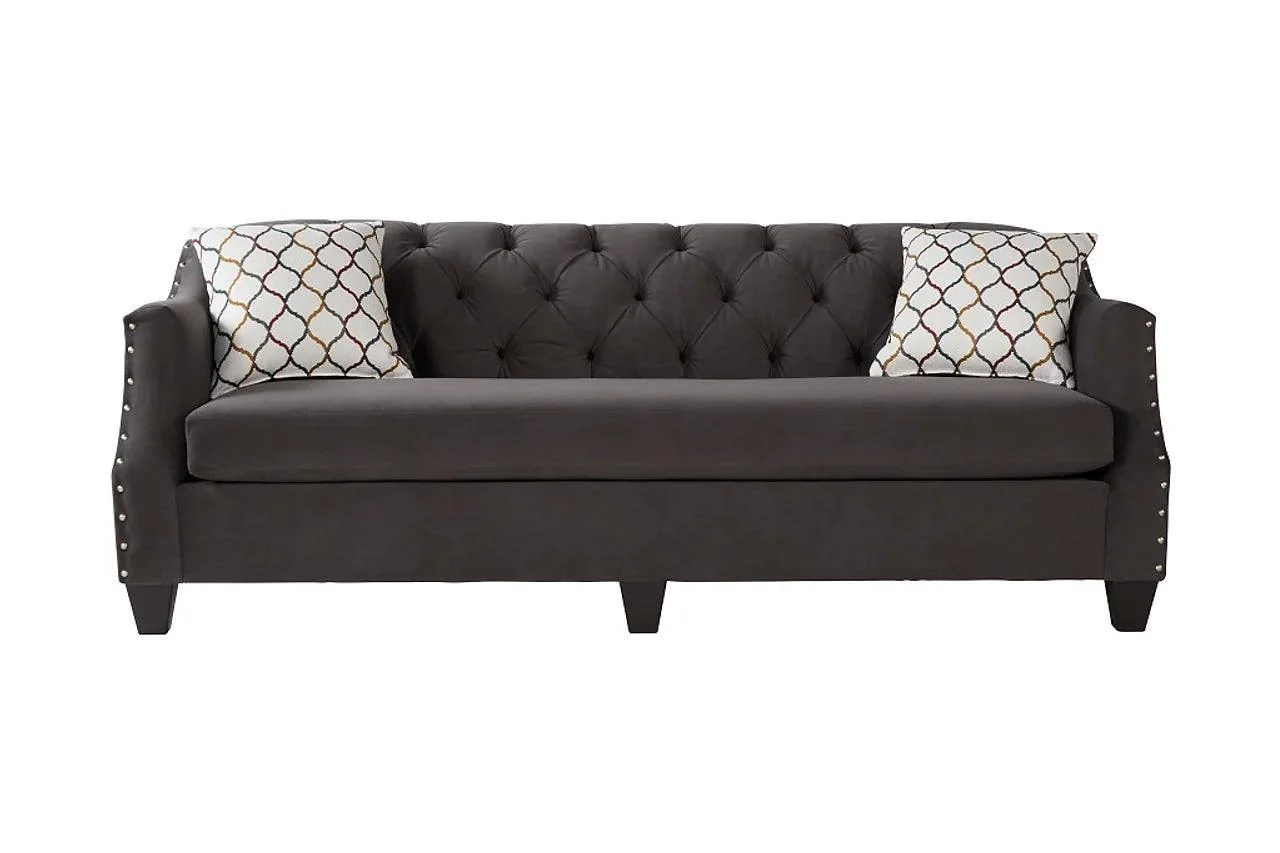 Bing Ash Gray Upholstered Tufted Loveseat - Image 3