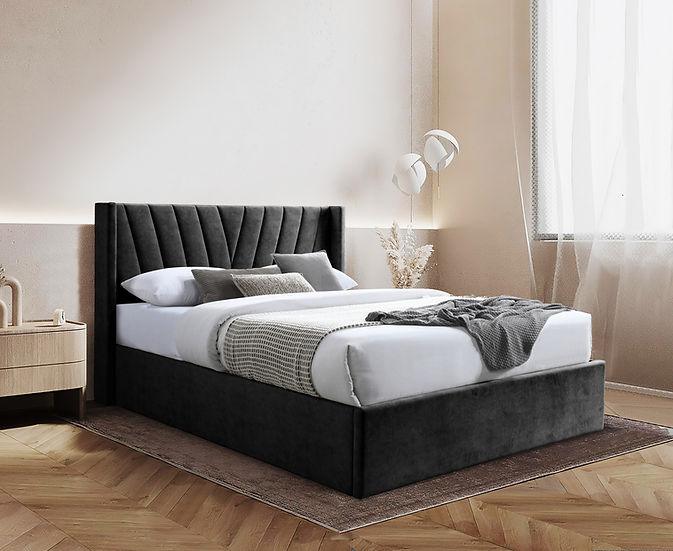 Ellie Black Upholstered Storage Queen Bed - Image 1