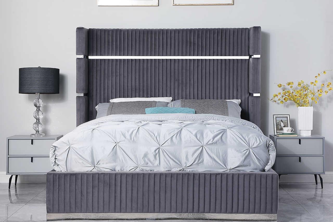 Aspen Gray Velvet Upholstered Platform King Bed - Image 1