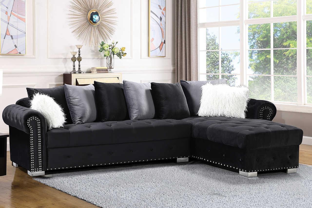 Milan Black Velvet Tufted Sectional - Image 1