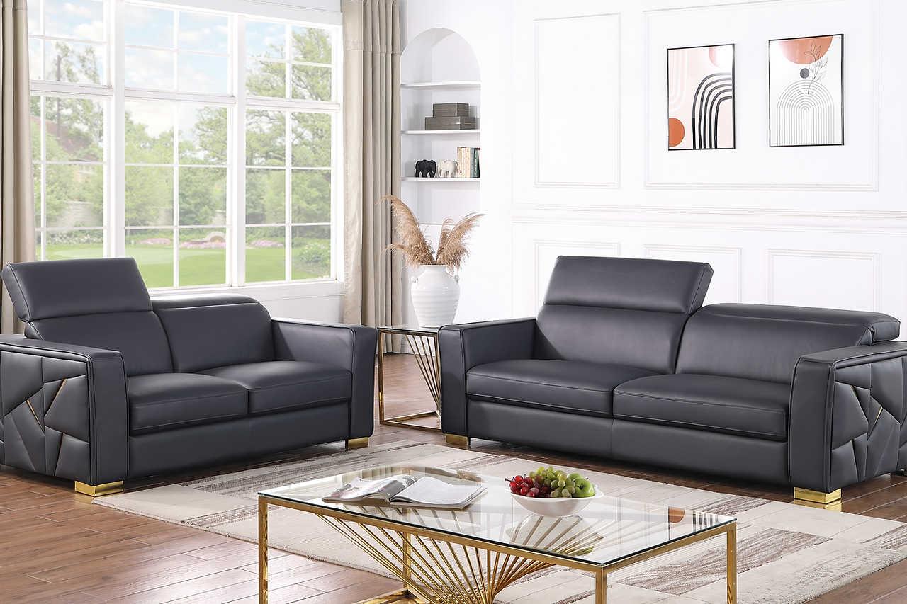 Astra Dark Navy Leather Living Room Set - Image 2