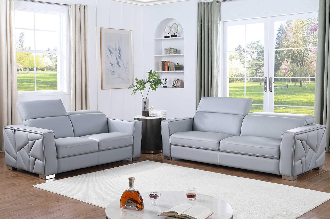 Astra Light Blue Leather Living Room Set - Image 2