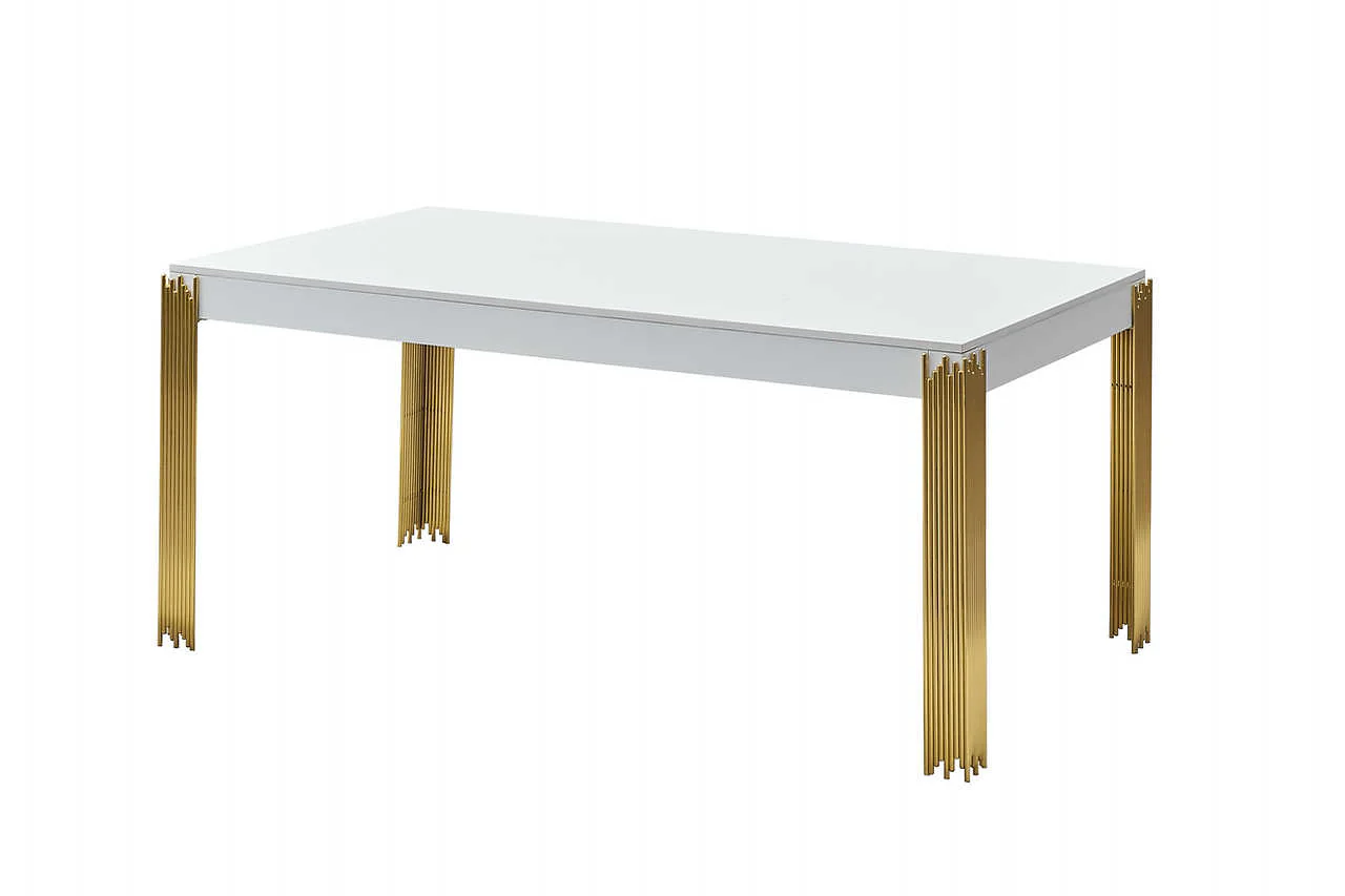 Glamor White Gold Velvet Dining Room Set - Image 3